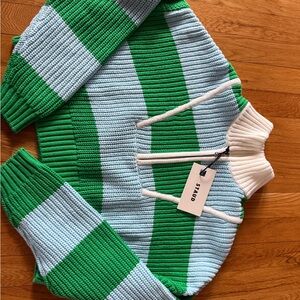 NWT! Staud Cropped Hampton Sweater Grass/Shallow Rugby Striped $275 XS